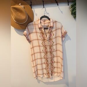 200 Johnny Was workshop small dress embroidered plaid euc